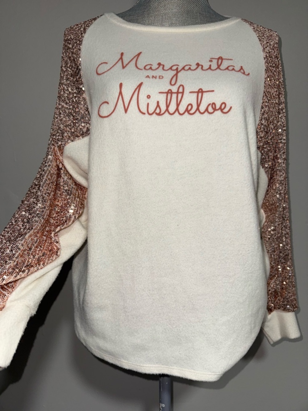 Judith March Ivory Top with Rose Gold Sequin Accents